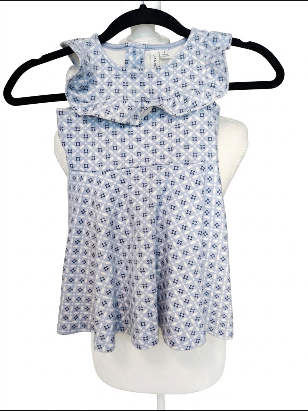 Janie And Jack Blue Printed Ruffled Collar Girls Dress 3t‎